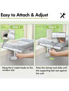 ​​Adjustable Cat Window Perch With Large Bolster - Easy Assembly Sill Bed For Cats & Kittens (Grey, Large Size)​ - Xám - Xem 3