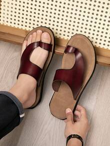 Dép xỏ ngón họa tiết da rắn thời trang mùa hè cho nam, dép xỏ ngón thoải mái khi đi trong nhà và ngoài trời, đi biển và nghỉ dưỡng - Nâu đỏ - Xem 6