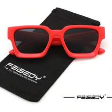 FEISEDY Retro 90s Square  For Women Men Fashion Rectangular  With  Protection B2385 - 012 Red | Gray Lens - View 4