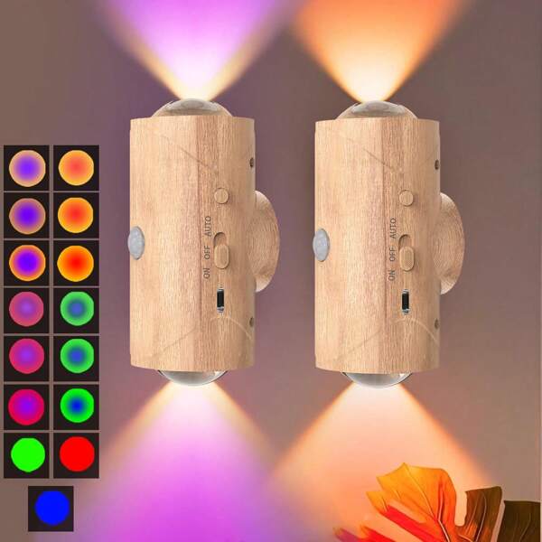 1pc/2pcs/4pcs Battery Operated Wall Sconce, Dimmable Wall Lamps, Motion Sensor Night Light, Indoor Light, Rechargeable Lamp, Magnetic Mount, Neon Colors Changing, RGB Wall Lamp For Bedroom, Living Room, Stairs, Hallway