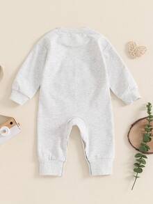 1st Birthday Outfit Baby Boy Girl Jumpsuit Cute Embroidery Long Sleeve Romper Bodysuit One Year Old Birthday Clothes - 灰色 - 查看 2