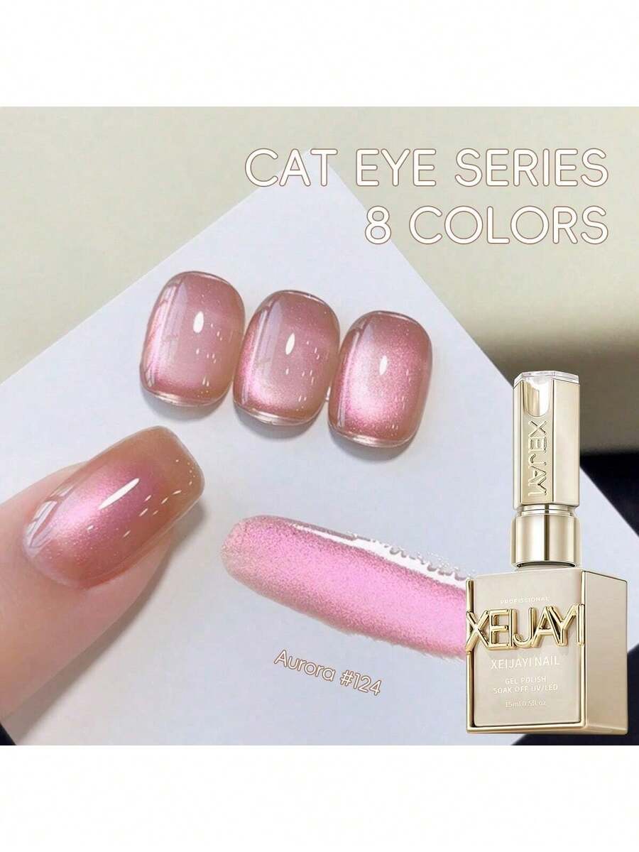 XEIJAYI Purple Series Cat Eye Nail Polish 1Pc 15ml Reflective Cat's Eye Magnetic Nail Gel Soaking UV LED Gel Salon Female Nail Art Tools Fashion Holographic Nail Art - Hồng - Xem 1