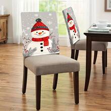 1pc/4pcs/6pcs/10pcs Christmas Series, Snowman & Snowflake Print Plush Chair Cover, Removable Short Plush Material Chair Slipcover, Chair Back Protector, Suitable For All Seasons, Holiday Decor Chair Cover For Dining Room, Living Room, Home, With Back Protection, Fit For Dining Room, Office, Living Room, Hotel And Home Decor - ZYBT-182 - View 2