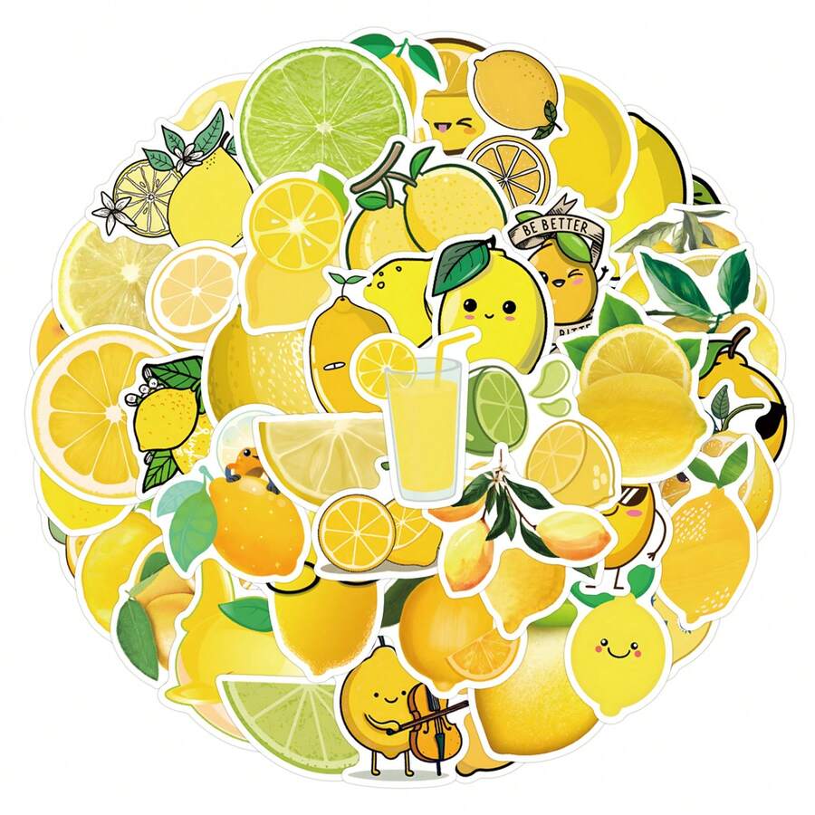 60 件柠檬贴纸水果贴纸柠檬水散装贴纸卡通可爱水果贴纸柠檬水摊装饰水果派对礼品美观乙烯基防水贴纸适用于笔记本电脑、保险杠、滑板、水瓶、电脑、手机