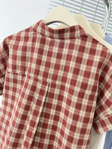 Women's Plaid Single-Breasted Short Sleeve Pocket Casual Shirt
