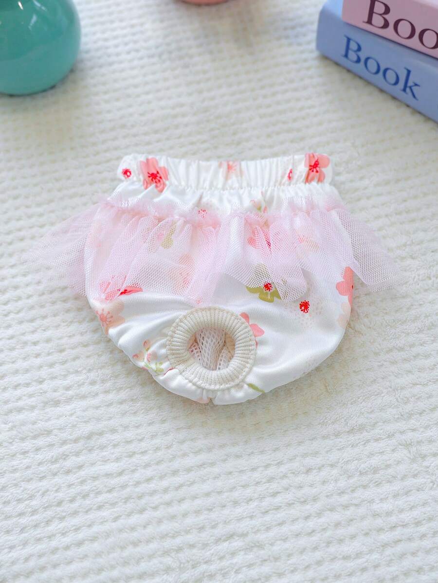 1pc Pet Clothes, Dog/Cat Apparel, Happy Puppy Casual Fashionable Cute Comfortable Sakura Diaper Pants For Small Dogs/Puppies - Multicolor - View 1