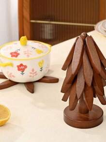 5PCS Wooden Christmas Tree Insulation Mat, Heat-Resistant Table Mat, Cup Mat, Anti Slip And Anti Scald Cup Mat Set, Protecting Desktop, Kitchen, Dining Table, Practical Accessories, Christmas Decoration, Home Decor