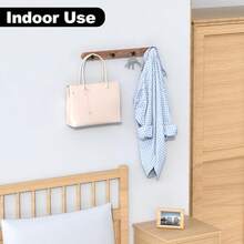 SDFGSDF 17 Inch Walnut Wood Wall Mounted Coat Rack With 4 Black Hooks, Adhesive Mounted Entryway Hooks, Modern Natural Wooden Pegs For Hanging Coat Clothes Hat Bag Purse Key And Towel - 帶有 4 個黑色圓形掛鉤的衣帽架 - 查看 2