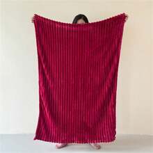 1pc Red Flannel Blanket, Christmas Gift, Soft Fleece Throw Blanket For Bed, Sofa, Car, Office Nap, Shawl - Burgundy - View 5
