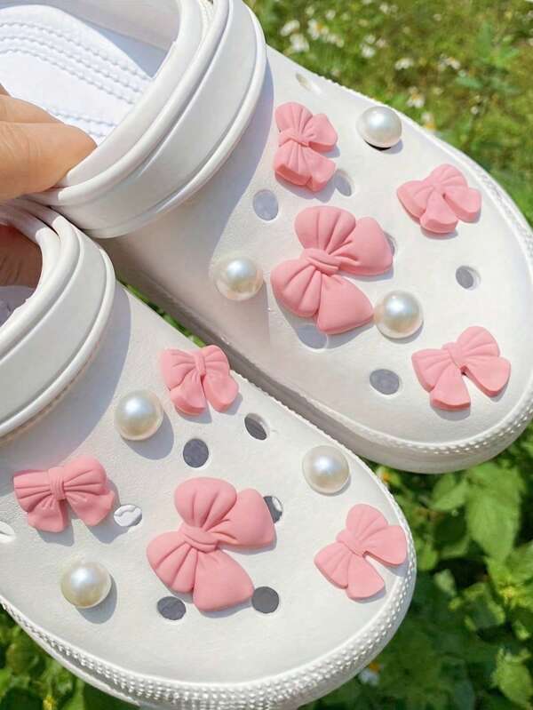 14 piezas Clips de zapatos desmontables con moño rosa y perla falsa de estilo minimalista y de moda, adecuados para zapatos de jardín, sandalias de playa, regalo ideal para la novia, vacaciones