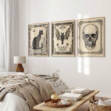 1 件复古万圣节壁画蝙蝠骨架印刷帆布画恐怖季节海报古董黑暗恐怖万圣节装饰适用于卧室、客厅或宿舍房间装饰无框