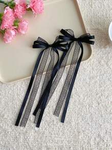 6pcs/2pcs Black/Beige/Pink 27cm/10.62in Extra Long Lace Mesh Ribbon Bow Hair Clips, Elegant Cute Simple Fashion Streetwear High-End Satin Lace Mesh Bow Retro Palace Style Minimalist, Suitable For Women Daily Decoration, Hairstyling, Makeup, Commute, Vacation, School, Party, Holiday, Gift, Claw Clips, Hair Claws, Hair Slide, Hair Barrettes, Alligator Hair Clip, Fall, Black Accessories, Winter Outfit For Women, Bows