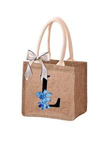 1pc Sunflower & Daisy Letter Print Linen Tote Bag, Women's Fashion Linen Shopping Bag/Handbag/Grocery Bag, Teacher's Portable Tote Bag, Ideal Shopping Tote/Lunch Bag, Great Gift For Women, Mothers, Teachers, Friends, Bridesmaids, Lovers, Students, Suitable For Dates, Birthdays, Holidays, Back To School, Vacation, Beach, Travel, Commute, Business, Students, Picnics, Camping, Supermarket, Daily Use - Khaki - View 22