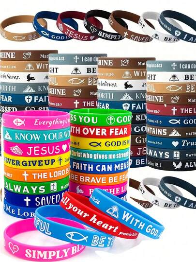1/20 圣经经文硅胶手链，什锦圣经引文设计硅胶手链套装，多色，舒适轻便的礼物，适合洗礼派对礼物（款式随机）