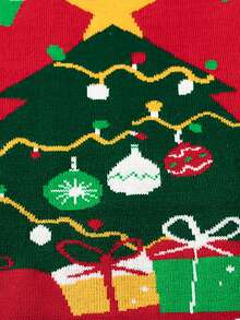 Baby Boys Christmas Tree & Gift Pattern Long Sleeve Sweater, Fashionable & Versatile, Suitable For 1st Birthday Party, Christmas Party - Red - View 7