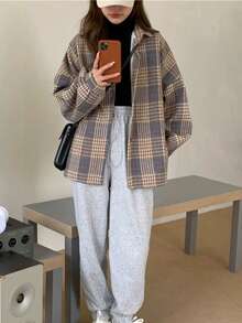 Women's Plaid Thermal Lined Casual Shirt Jacket, Autumn/Winter