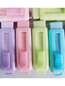 1 pieza Borrador extraíble de color macaron vibrante - Diseño de dibujos animados creativos, forma rectangular duradera, con mecanismo de deslizamiento suave, perfecto para usar en escuelas y artículos de oficina.