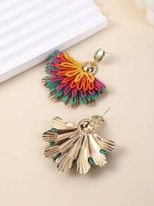 1 Pair Handmade Colorful Contrast Effect Phoenix Tail Flower Pendant Earrings, Unique Design, Suitable For Vacation, Party And Daily Wear - Multicolor - View 5