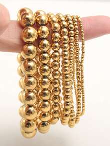 7pcs Retro Minimalist Beaded Bracelet Set, Elegant CCB Material, Suitable For Women, Daily, Commute, Date, Party, Holiday, Girlfriend Birthday Gift - Yellow Gold - View 7