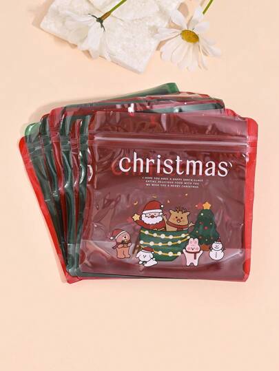 20pcs Christmas Cartoon Santa Claus Bell Reindeer Star Christmas Tree Print Gift Bags Jewelry Accessory Storage Pouches For Holiday Party Wedding Home, Mixed Assorted Random Delivery
