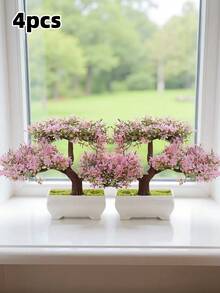 2/4pcs Artificial Realistic Artificial Bonsai Tree In Small Pot With Plastic Cement Pots For Home Table Decoration Decoration Garden Arrangement Ornaments, Simulation Tree, Artificial Plants, Decoration, Room Decoration, Christmas Decrations, Bedroom Decoration - Multicolor - View 2