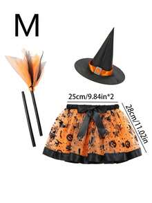 Set fustă scurtă de balet vrăjitoare pentru fete, cu pălărie și mătură, fustă scurtă cu curea elastică pentru dressing de Halloween, prințesă vrăjitoare costumată, violet negru portocaliu, articole de petrecere, decor cameră, cadouri de petrecere pentru copii - Multicolor - Vizualizare 17