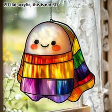 1pc 2D Flat Acrylic Halloween Ornament Cute Ghost Plant Acrylic Decoration, Cute Boo With Plant Enthusiasts Window Hanging Decoration Halloween Ghost Decoration Garden Gift, Halloween Gift For Friends And Family Home Decor Halloween Decor Room Decor