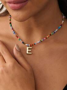 Colorful Initial Necklaces For Women Bubble Handmade Beaded Dainty Cute Beach Boho Necklace Jewelry Choker Necklace