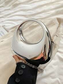 MIYIN Bolso de mano con forma de luna creciente de acrílico con espejo, bolso de mensajero con cadena versátil y de moda para teléfono móvil, auriculares, regalo de San Valentín, regalo de cumpleaños, aniversario, bolso elegante para mujeres para fiestas, bodas, bailes de graduación, cenas/banquetes - Plateado - Ver 7