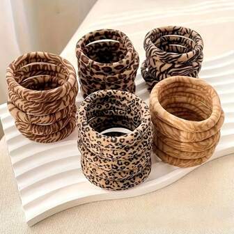 5/10/15/20pcs Leopard & Tiger Print Fabric Hair Scrunchies, High Elasticity Durable Non-Damaging Hair Accessories For Women, Everyday & Commute ,Ponytail ,Hair Elastics ,Hair Rubber Bands ,Hair Rope ,Elastic Hair Tie