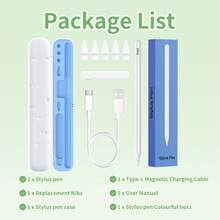 MAXMORS 触控笔兼容 iPad (2024-2018)，30 分钟快速充电，第二代 iPad 触控笔，具有防误触、倾斜和压力感应功能，磁吸充电，内含 5 个额外笔尖，兼容 iPad 10/9/8/7/6、iPad Air 5/4/3、iPad Pro 12.9 英寸/11 英寸、iPad Mini 6/5，兼容最新 iPad 11 - 白色 - 查看 8