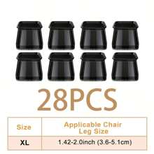 28/20 Square Chair Leg Protection Covers, Black Silicone Felt Furniture Chair Leg Pads, Suitable For Wooden And Tile Floors, Anti-Slip Furniture Leg Caps, Noise-Reducing And Silent Furniture Foot Covers (Multiple Sizes, Suitable For Chair Legs Of 1.3-5.5cm)