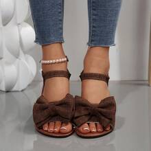 2025年大码平底凉鞋，夏季休闲软底蝴蝶结沙滩凉鞋 - 咖啡棕 - 查看 2