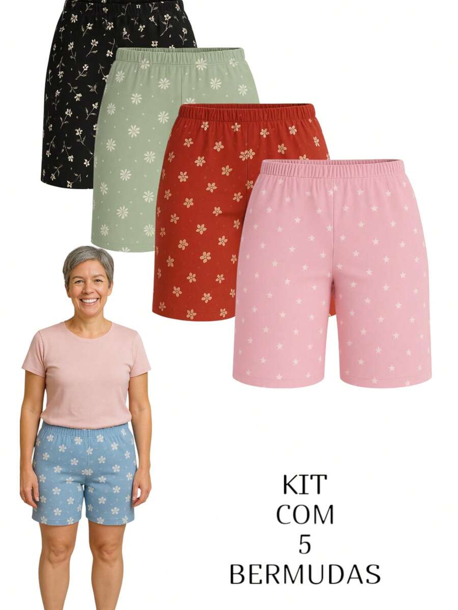 Kit Of 5 Bermuda Shorts For Women, Cool Mesh, Comfortable Microfiber - Nhiều màu - Xem 1