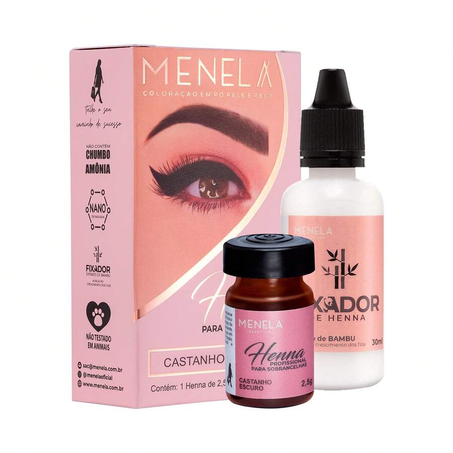 Menela Eyebrow Henna 2.5 G With Fixer All Colors - Castanho Escuro - Ver 1