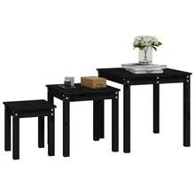 Satztische 3 Stk. Schwarz Massivholz Kiefer - Schwarz - Übersicht 2