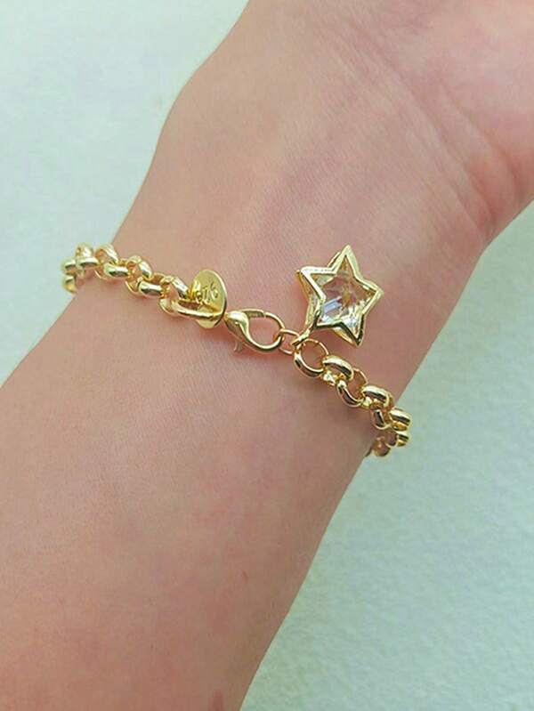 1 Stück Luxus Doppelschicht Fünfzackiger Stern Diamant Armband