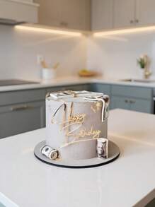 1pc/3pcs/5pcs Happy Birthday' PMMA Cake Topper, Modern Letter Graphic Cake Top Decoration, Birthday Party's Birthday Cake Decoration Gift, Cake Decoration, Cake Plug-In Decoration, Baking Decoration, Baking Supplies, Cake Supplies, Furniture Kitchen Essentials, Holiday Gifts - Gold - View 3