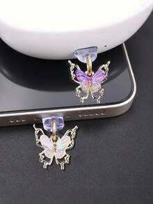 Nút chống bụi kim loại hình bướm chuyển màu, phụ kiện trang trí điện thoại chống bụi thiết kế quyến rũ - Nhiều màu - Xem 1