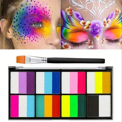 8-Compartment Water-Soluble Face Painting Palette, Vibrant Colors Suitable For Halloween, Sports Events, Cosplay, DIY,For School Supplies,Back To School