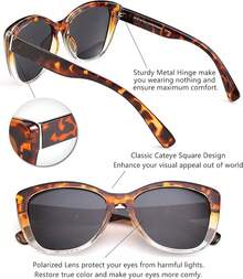 Gafas de sol polarizadas, estilo clásico lentes de sol ojo de gato para mujer - Transparente - Ver 5