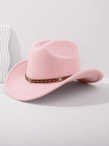 1pc Western Cowboy Hat For Halloween, Unisex Felt Soft Fedora Hat With Leather Band, Suitable For Music Festivals - Style 1 - View 15