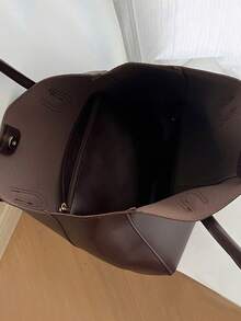 Vintage Brown Minimalist Large-Capacity PU Leather Tote Bag For Women – Commuter Essential, Soft Textured Single Shoulder Satchel With Double Handles, Versatile Casual/Office/Travel Bag, Waterproof Durable Fashion Accessory For Daily Work, College, Shopping, Autumn Winter 2025 Solid Color Spacious Handbag.