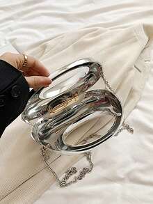 MIYIN Bolso de mano con forma de luna creciente de acrílico con espejo, bolso de mensajero con cadena versátil y de moda para teléfono móvil, auriculares, regalo de San Valentín, regalo de cumpleaños, aniversario, bolso elegante para mujeres para fiestas, bodas, bailes de graduación, cenas/banquetes - Plateado - Ver 4