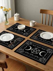 2/4/6/8/10pcs Tarot Card Style Placemats - 30cm X 45cm - Rectangular - Suitable For Home Kitchen Decor, Outdoor Holiday Gathering Party Tabletop Dining Decor - Black - View 10