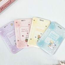 INS 风格 ABS 滑盖英文草莓猫卡夹，学生证件夹，校园卡夹，钱包，防丢失保护套，男女通用，适用于学校用品，返校 - 彩色 - 查看 9