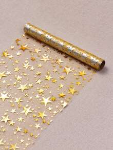 1 pezzo Runner da tavolo con stampa stelle in lamina d'oro, 28 cm x 274 cm, in tessuto di poliestere metallizzato, adatto per vacanze, primavera, tovaglia da matrimonio, decorazione matrimonio, decorazione casa, decorazione stanza, regalo per feste, decorazione per compleanni di nozze, addio al nubilato, decorazioni natalizie per la casa, regali di Natale, decorazioni natalizie