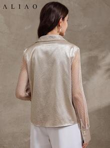 Blusa elegante y sexy para mujeres con textura de tela de malla y diseño hueco, ideal para conciertos