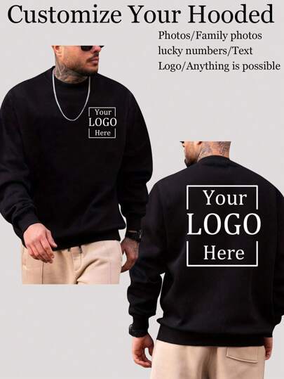 Customized Men's Crew Neck Sweatshirt - Autumn, Customized With Photos/School Uniforms/Work Uniforms/Advertising Logo Printing/Dance Team Uniforms/Performance/Text/Family Photos & Names/Anniversary/Pets/Parent-Child Photos