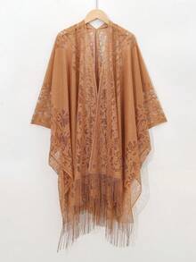 1pc Solid Color Lace Hollow Out Tassel Shawl Scarf Wrap For Women, Versatile For Dress - Multicolor - View 26